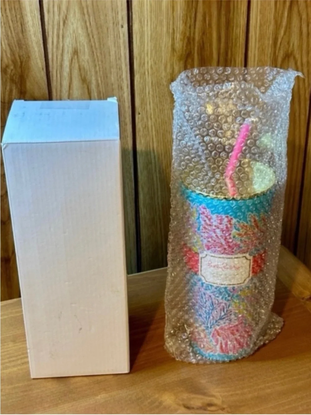 Lilly Pulitzer Splashdance 24oz Insulated Tumbler Cup Gold Lid Straw BNIB